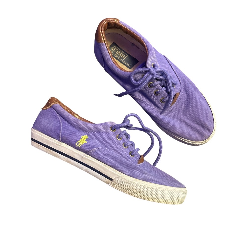 Polo Ralph Lauren Womens Purple Canvas Leather Trim Sneakers Shoes Size 5